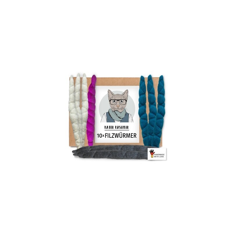 Kater Kasimir 10 Filzwürmer, handgerollt aus echtem Wollfilz (Sparpack)