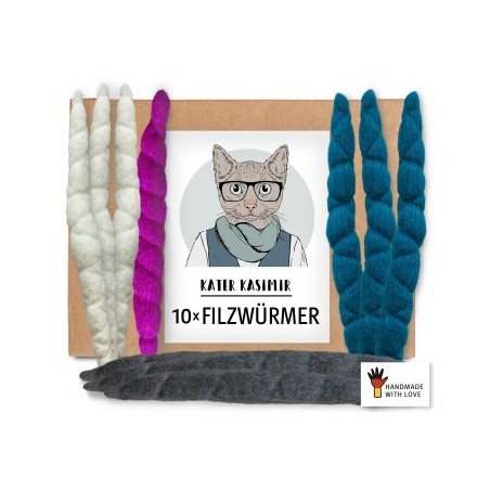 Kater Kasimir 10 Filzwürmer, handgerollt aus echtem Wollfilz (Sparpack)