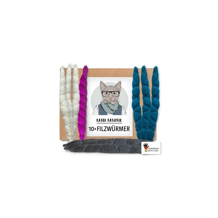 Kater Kasimir 10 Filzwürmer, handgerollt aus echtem Wollfilz (Sparpack)