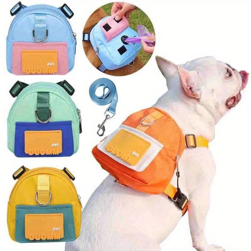 Haustier-Snack-Aufbewahrungstasche mit Leine, großer multifunktionaler Hunde-Rucksack, verstellbarer Geschirr-Rucksack, geeig