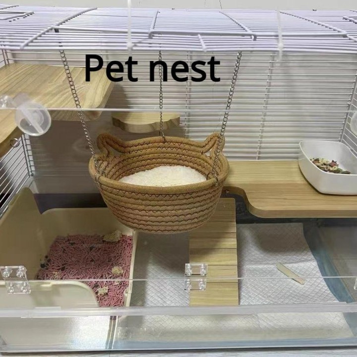Haustierbett für Hamster, Dsungarisches Hamster-Eichhörnchen-Nest, atmungsaktives Anti-Nagen-Hängematten-Korb zum Aufhängen 1
