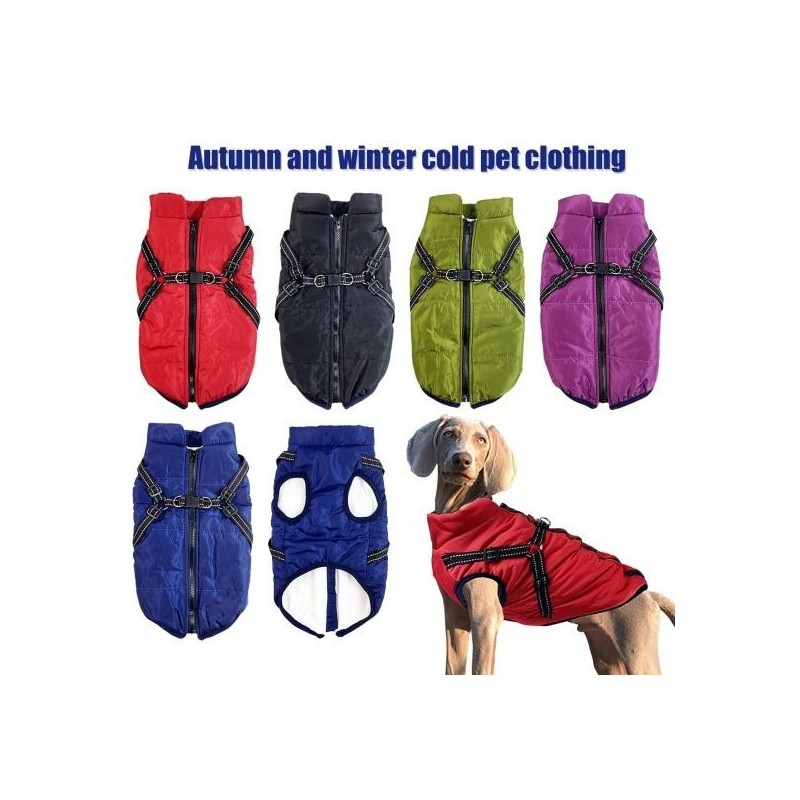 Wintermantel für Hunde, winddicht, Schneejacke für Hunde, warme Thermo-Haustierbekleidung mit Geschirr, Hunde-Outfit für Spaz