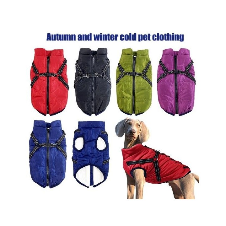 Wintermantel für Hunde, winddicht, Schneejacke für Hunde, warme Thermo-Haustierbekleidung mit Geschirr, Hunde-Outfit für Spaz