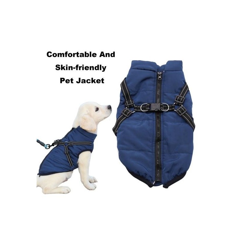 Wintermantel für Hunde, winddicht, Schneejacke für Hunde mit Geschirr, Thermo-Einteiler für Haustiere, warme Kleidung für Spa