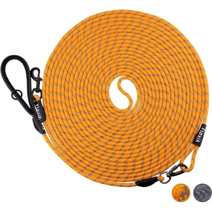 Floxik Schleppleine für Hunde - Tauleine mit Abnehmbarer Handschlaufe orange L