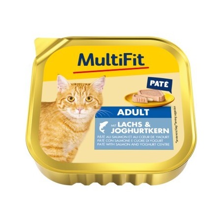 MultiFit Nassfutter Katze Adult, Paté, mit Lachs und Joghurtkern 16x100 g