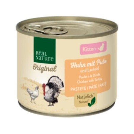 REAL NATURE Original Nassfutter Katze, Kitten, Huhn mit Pute und Lachsöl 12x200 g
