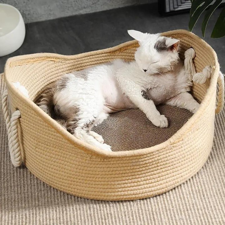 Handgefertigtes Katzenbett aus Rattan, Welpenzwinger, gewebtes kühles Sommernest für Katzenkätzchen, Kratzmatte, Schlafmatte,