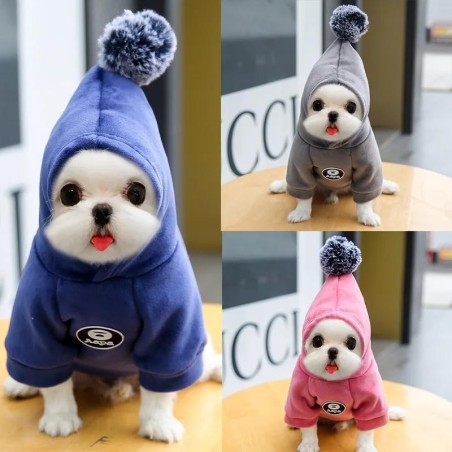 Neue weiche Haustierkleidung für Katzen und Hunde aus Fleece mit Kapuze, Haarballen-Mantel, Jacke für den Winter, für kleine