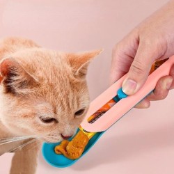 Katzenfutterspender, Katzenstreifen-Quetschlöffel, Haustier-Flüssigkeits-Snacklöffel, Flüssigfütterung, Futterpresse ohne Rüc