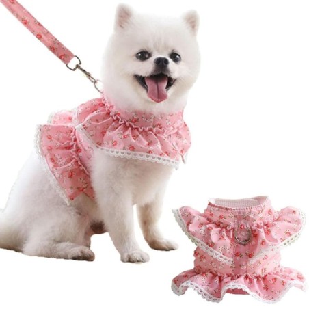 Welpengeschirr mit rosa Blume, atmungsaktives Netzgewebe, Weste für kleine Hunde und Katzen, süßes Hundegeschirr aus Spitze m