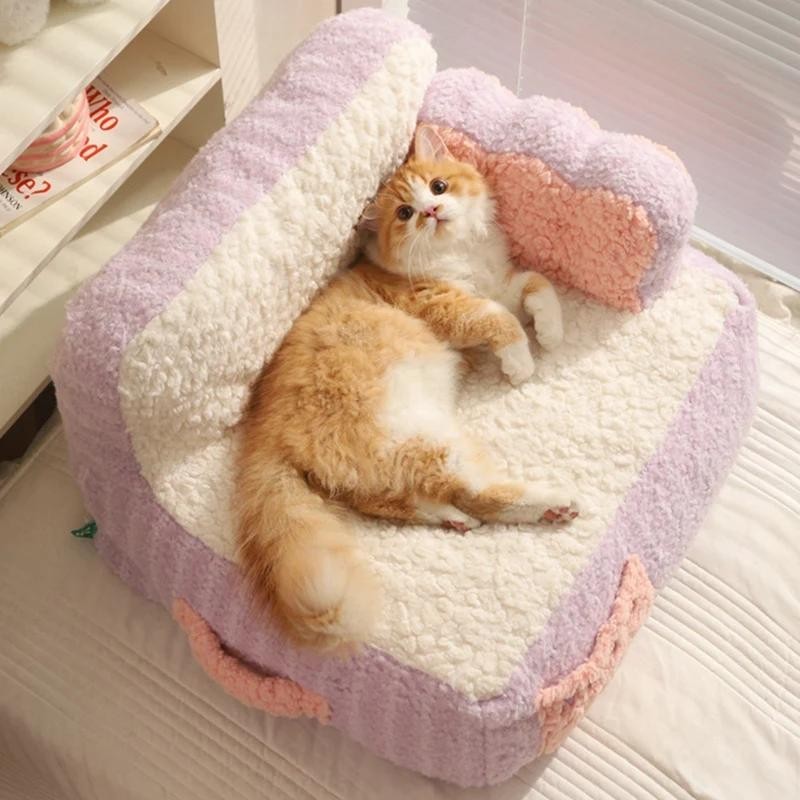 Katzenkuchen-Sofa-Nest, Winter, warme Baumwollpolster, verdicktes Tiefschlafbett für kleine Hunde, Welpen, Kätzchen, Haustier