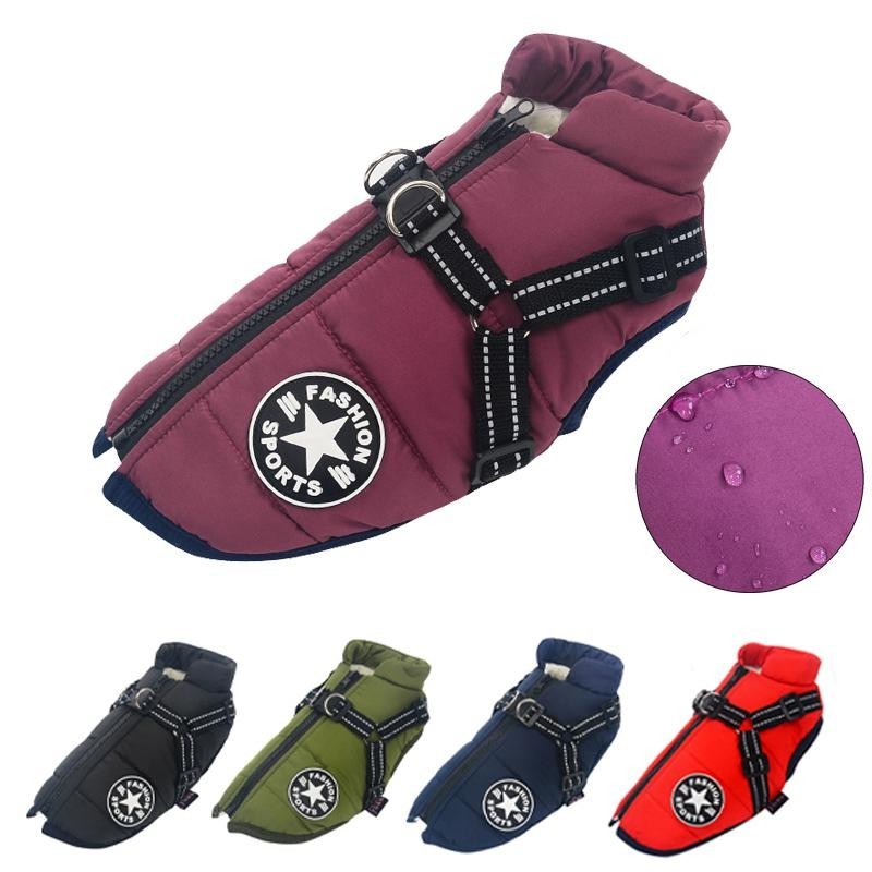 Haustier Hund Jacke mit Geschirr Winter warme Hundekleidung für Labrador wasserdichte kleine Hundemantel Chihuahua Französisc