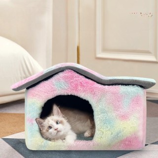 Haustierhaus für alle Jahreszeiten Katzenbett Herbst und Winter Warmes, halbgeschlossenes Hundehaus Bequemes Haustierhaus Sch