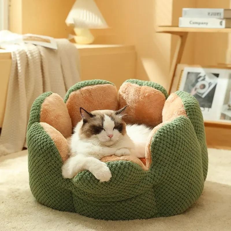Katzenbett Blütenblattförmige Hundebetten Zwinger Winter Warmes Kätzchenhaus Weicher Plüsch Runder Korb Flauschige Welpenkiss