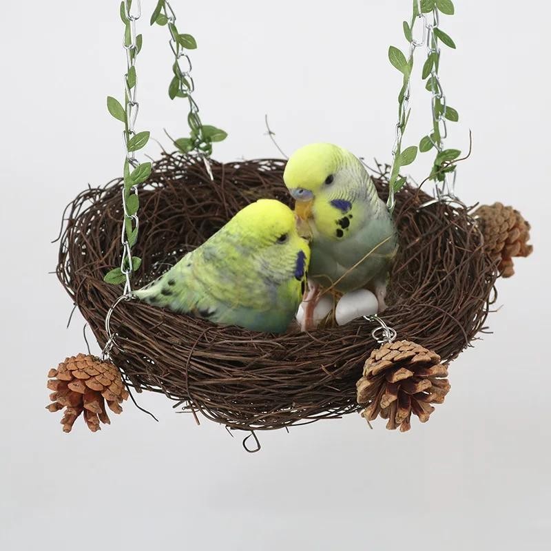 Rundes Rattan-Vogelnest, Papageien-Hängekäfige, Papageien, Taubenstreu, Rattan-Webstreu, Vogelspielzeug