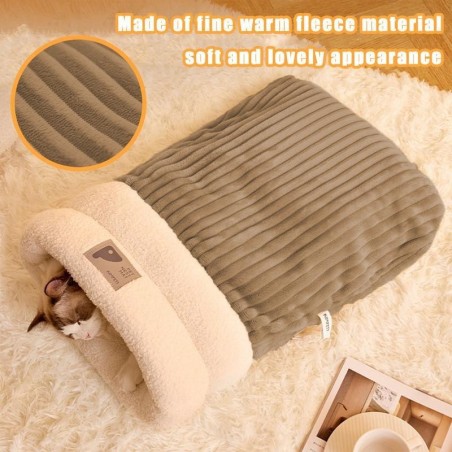Haustierschlafsack für den Winter, warm, weicher Plüsch, halbgeschlossen, Katzennest, Schlafsack, Zuhause, Katze und Hund, be