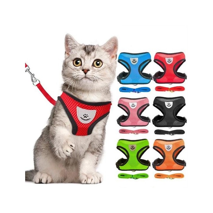 Haustierleine für Katzen und Hunde, Seilweste, atmungsaktives Haustiergeschirr aus Mesh XL schwarz