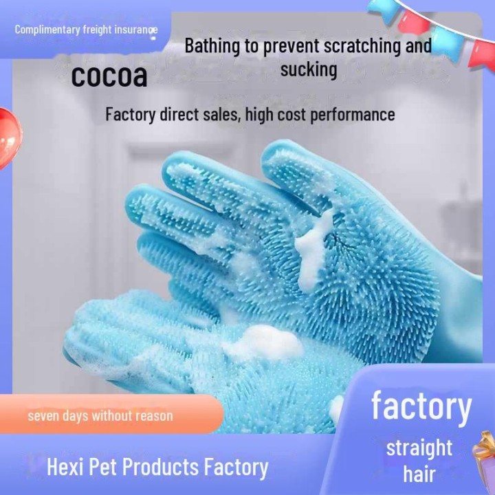 Kratzfeste Badehandschuhe mit verlängerter Bürste für Hunde und Katzen Thickened Blue 1-Pack Left Hand