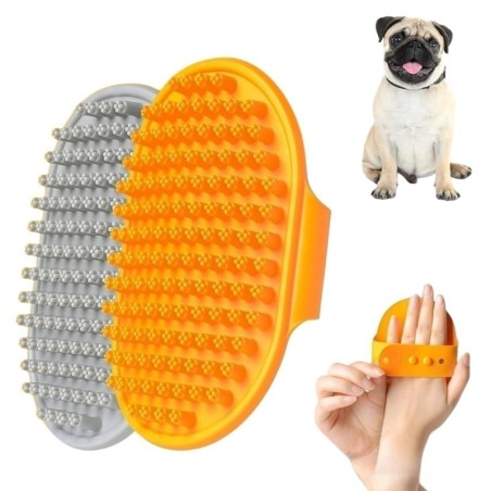 Hundebadebürste, Hundepflege, beruhigender Massage-Striegel mit Gummiborsten und verstellbarem Ringgriff für Hunde und Katzen