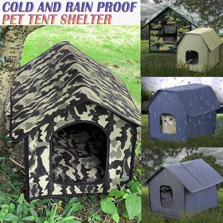 Haustier-Hundehütte im Freien, faltbar, wasserdicht, für Katzen und Hunde, Ruhebett, Tierheim A grau