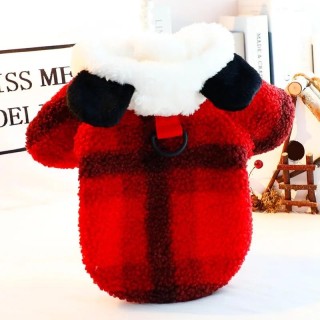 Haustier Herbst Winter Outfit Lamm Fleece Plaid Mantel Dicke Katze Partikel Fleece Kapuzen Sweatshirt Nette Traktion Kleine H