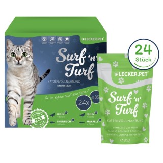 Lyra Pet Lecker.Pet Surf'n'Turf Pouches Katzenfutter in feiner Sauce Nassfutter 4er Mix Multipack
