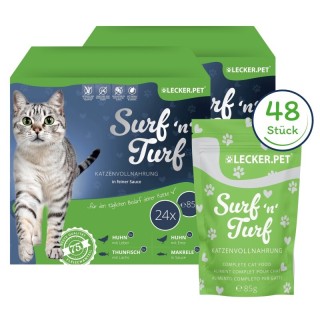 Lyra Pet Lecker.Pet Surf'n'Turf Pouches Katzenfutter in feiner Sauce Nassfutter 4er Mix Multipack