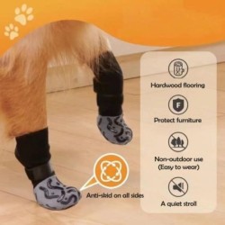 4 Stück rutschfeste Hundesocken mit Silikongreifern, verhindert das Lecken der Pfoten, verstellbarer Riemen XS schwarz