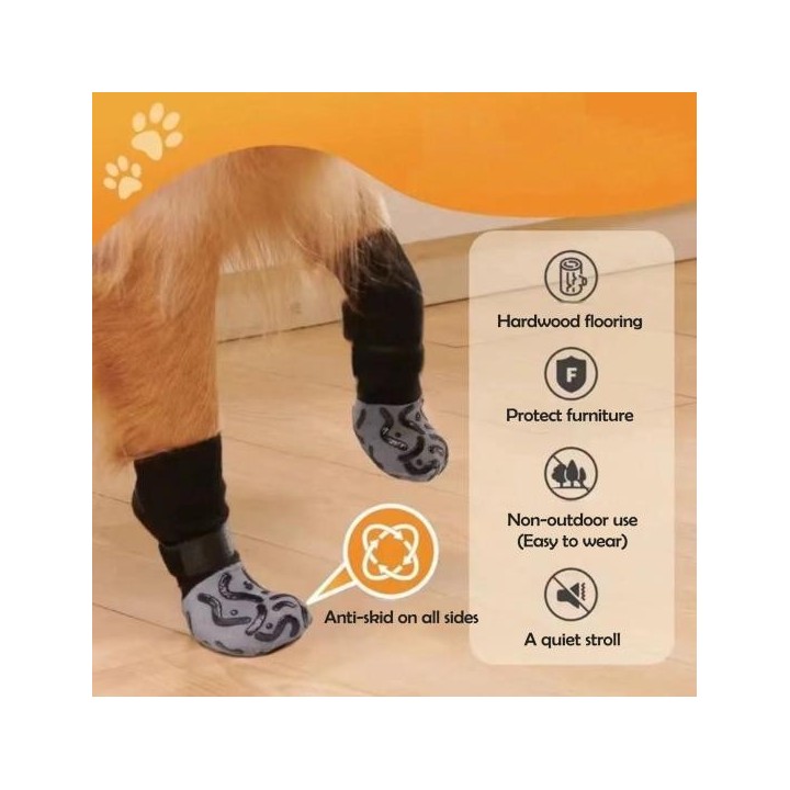 4 Stück rutschfeste Hundesocken mit Silikongreifern, verhindert das Lecken der Pfoten, verstellbarer Riemen XS schwarz