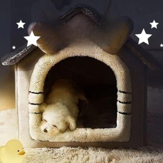 Katzenhaus und Zwinger, geschlossenes Haus für alle Jahreszeiten, Hundehütte, Katzenhaus, Winter, warmes Winter-Welpen-Teddy-