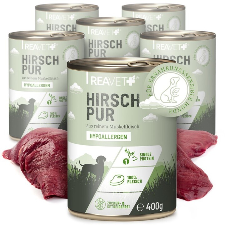 REAVET Hundenassfutter - Hirsch Pur | 6 x 400g