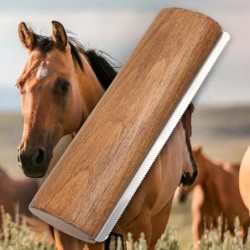 Holzwerkzeug zum Entfernen des Fells von Pferden, Pferdebürste mit Edelstahlzähnen, Fellpflegewerkzeug mit Holzgriff