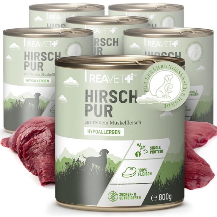 REAVET Hundenassfutter - Hirsch Pur | 6 x 800g