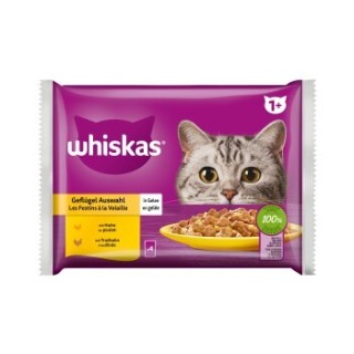 Whiskas Nassfutter Katze Adult 1+, Mixpaket, Geflügel Auswahl, in Gelee 4x85 g