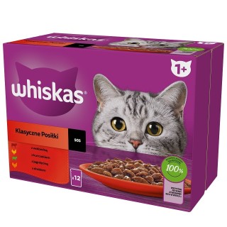 WHISKAS Adult Classic Meals 12x85g: Katzennassfutter mit Rindfleisch, Huhn, Lamm und Geflügel in Sauce