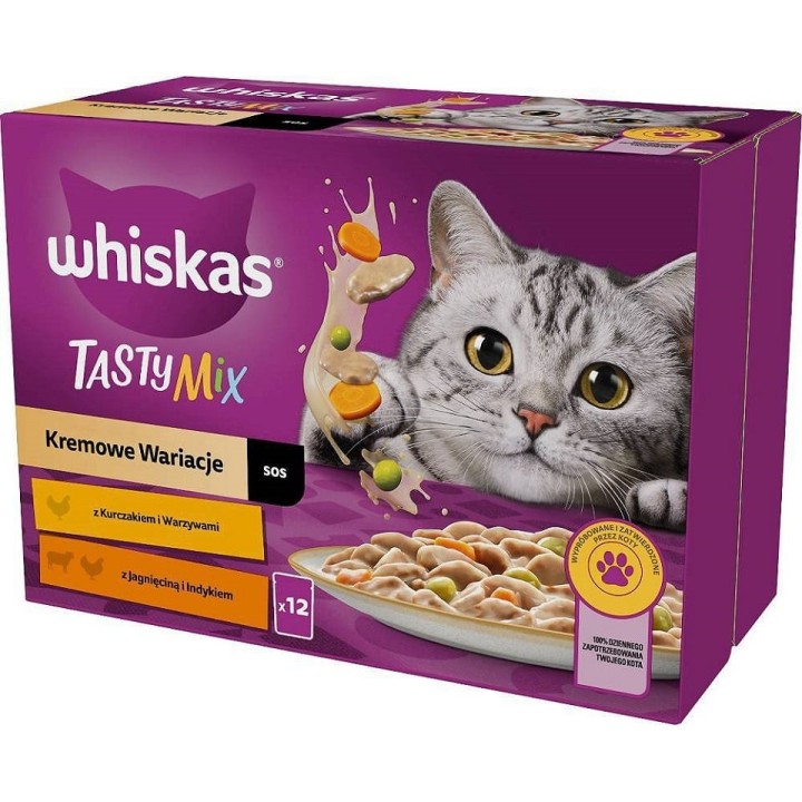 WHISKAS Tasty Mix Cremige Variationen mit Huhn, Lamm und Pute in Sauce 12x85g
