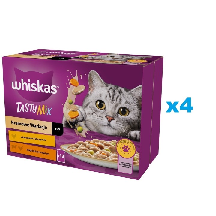 WHISKAS Adult Beutel 48x85g Nassfutter in Soße mit Huhn Gemüse Lamm Truthahn