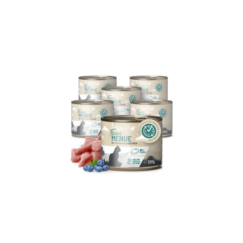 REAVET Katzenfutter nass - Huhn mit Fasan & Blaubeeren 6 x 200g