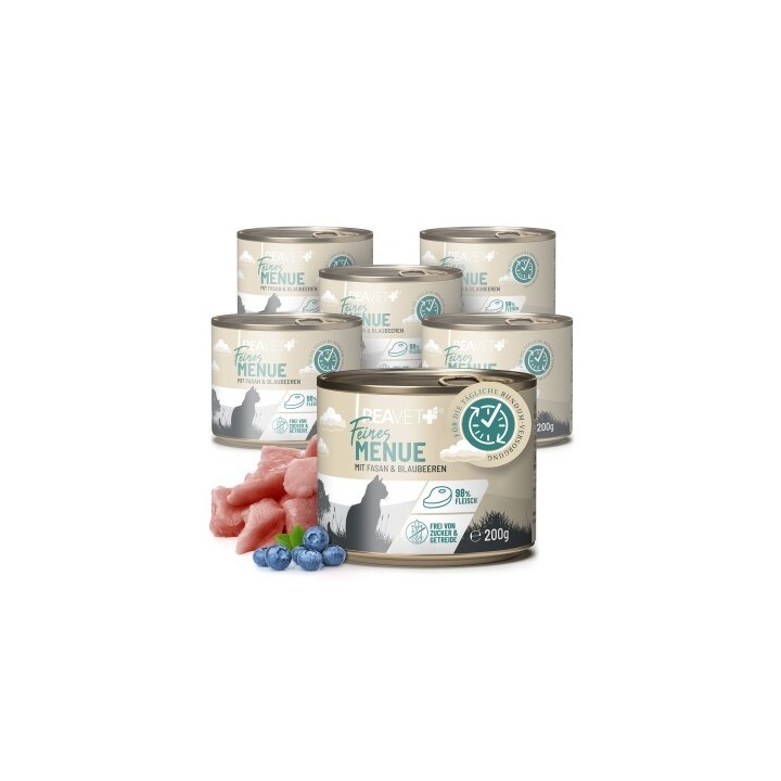 REAVET Katzenfutter nass - Huhn mit Fasan & Blaubeeren 6 x 200g