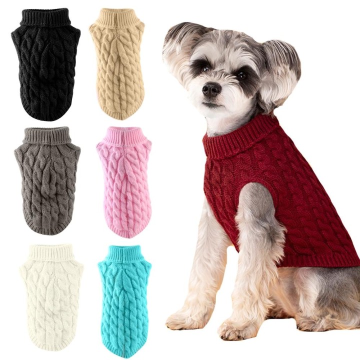 Haustierkleidung, Winter, warm, weich, Pullover für kleine und mittelgroße Hunde, Katzen, bequemer Rollkragenpullover, gestri