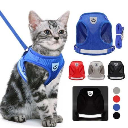 Atmungsaktives Katzengeschirr, ausbruchsicheres Katzengeschirr und Leinen-Set für Kätzchen, Welpen, Haustiere, kleine Hunde,