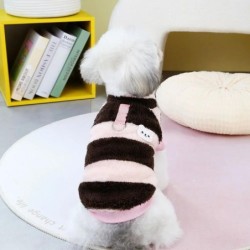 Fleeceweste für Hunde mit Bärenstickerei, gestreifter Pullover, kuscheliger Hundemantel, Wintermantel, warme Welpenkleidung,