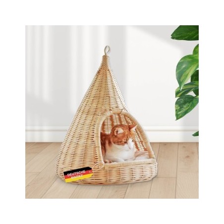 Rohrschneider ® Katzen-Hängekorb Sammy, Rattangeflecht, inkl. Gratis-Beigabe