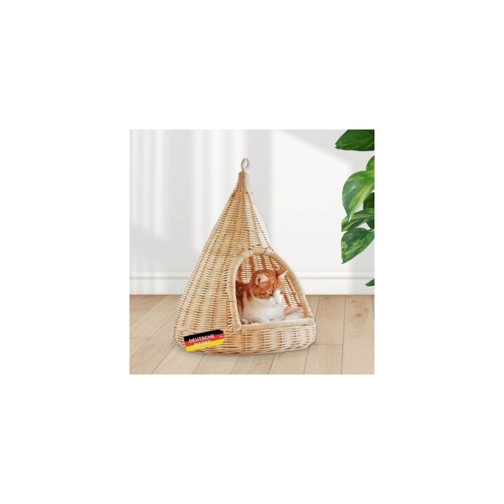 Rohrschneider ® Katzen-Hängekorb Sammy, Rattangeflecht, inkl. Gratis-Beigabe