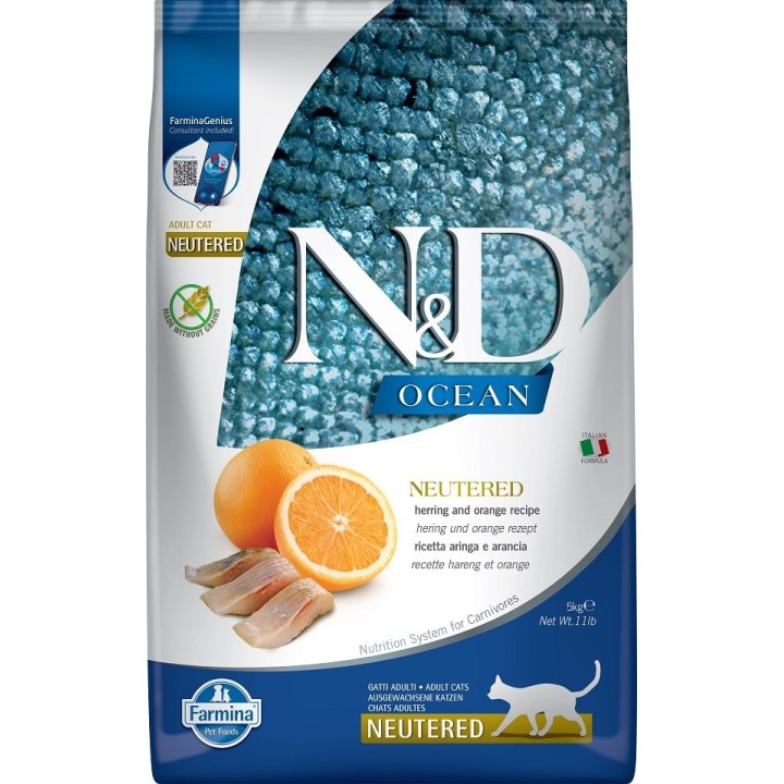 FARMINA N&D Ocean Cat Neutered Adult Herring & Orange 5 kg