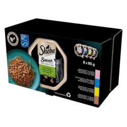 SHEBA Sauce Collection Schalen mit verschiedenen Geschmacksrichtungen 4x8x85 g in Sauce mit Lachs, Thunfisch, Huhn, Ente