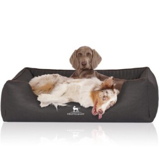 Knuffelwuff Orthopädisches Hundebett Columbia aus laser-gestepptem Kunstleder schwarz XL