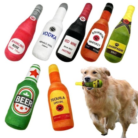 Lustiges Hundespielzeug aus Plüsch in Bierflaschenform, Quietschgeräusche, saubere Zähne, Kauspielzeug für kleine und große H