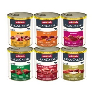 animonda GranCarno Original Nassfutter Hund Adult, Mixpaket 6x800 g Kräftige Variation